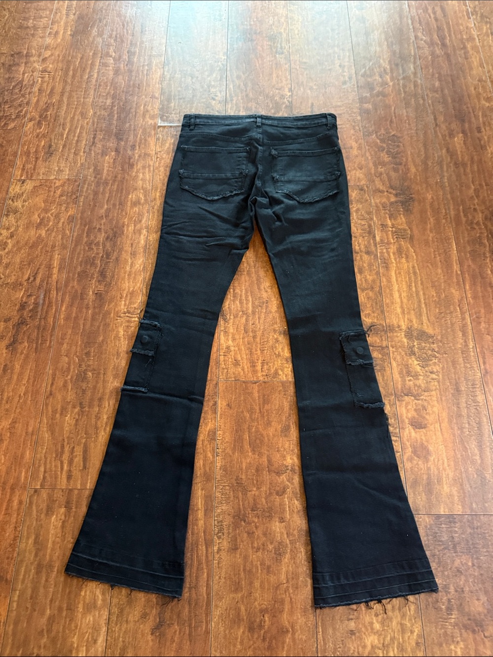 Black Distressed Skinny Flare Cargo Jeans - Picture 6 of 6